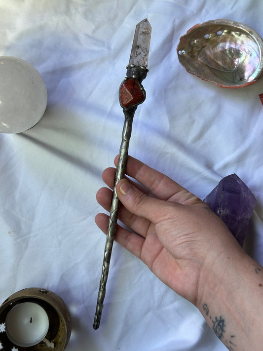 Jasper and Smokey quartz wand