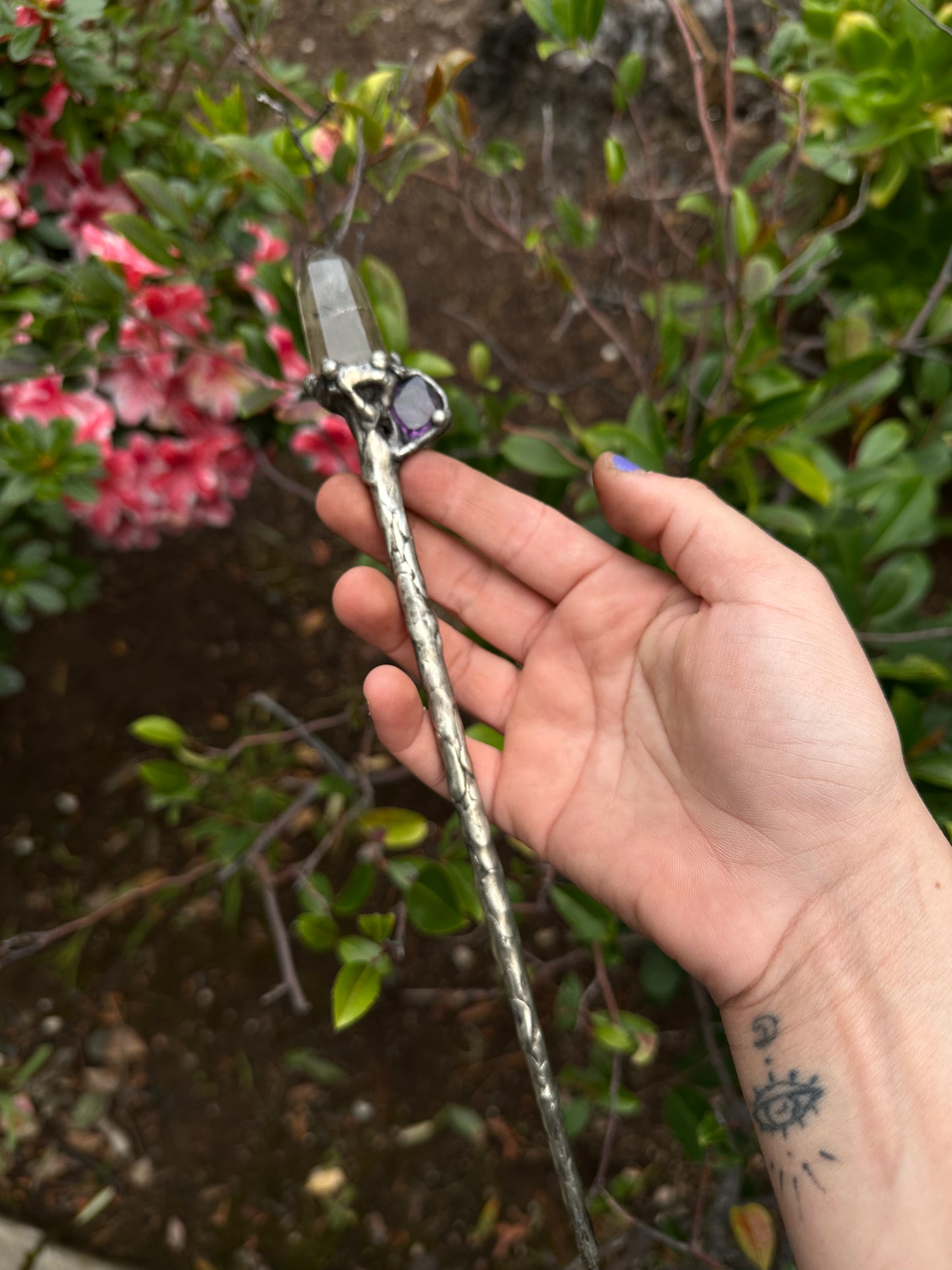 quartz and amethyst wand
