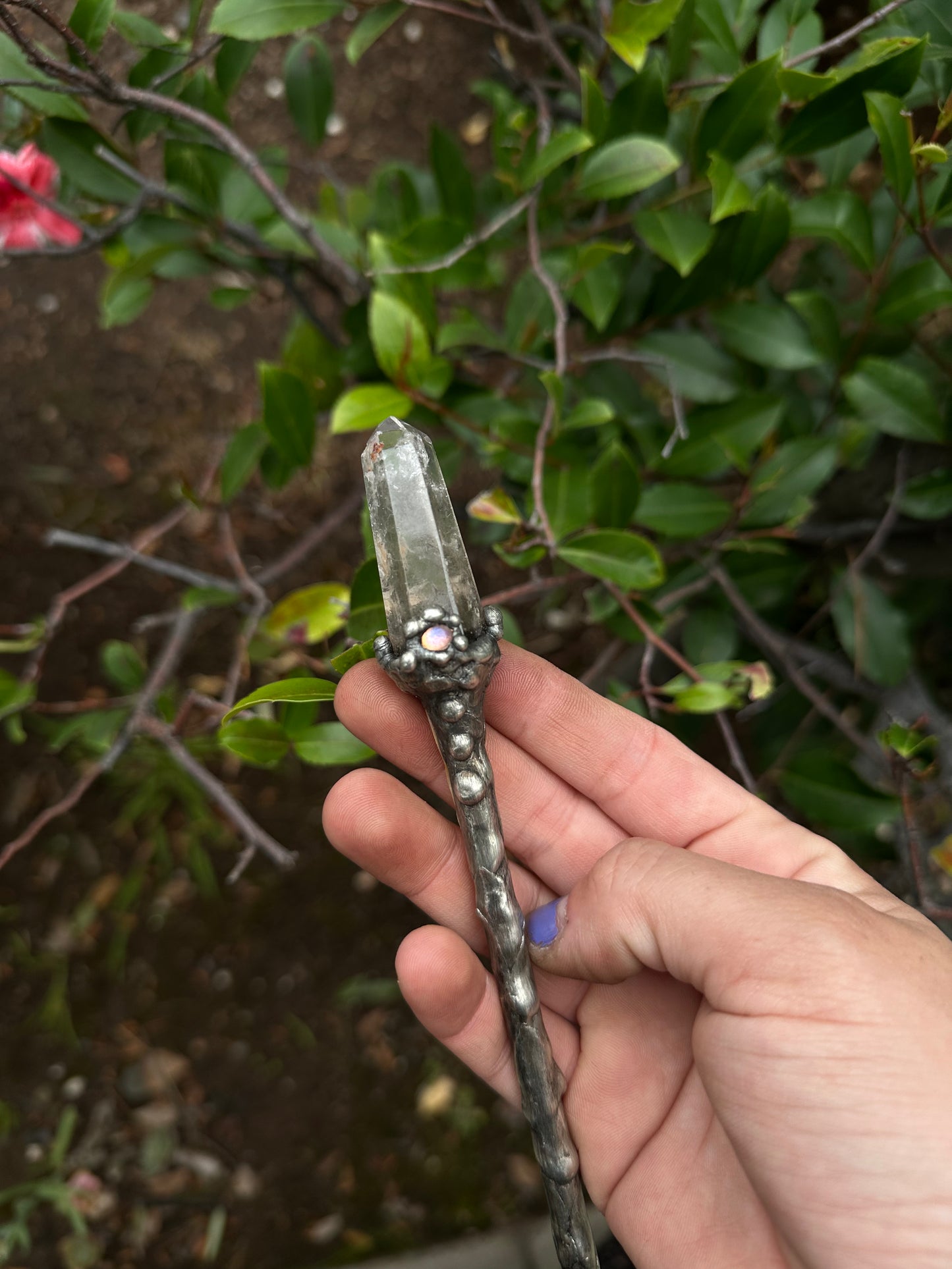 moonstone and quartz wand
