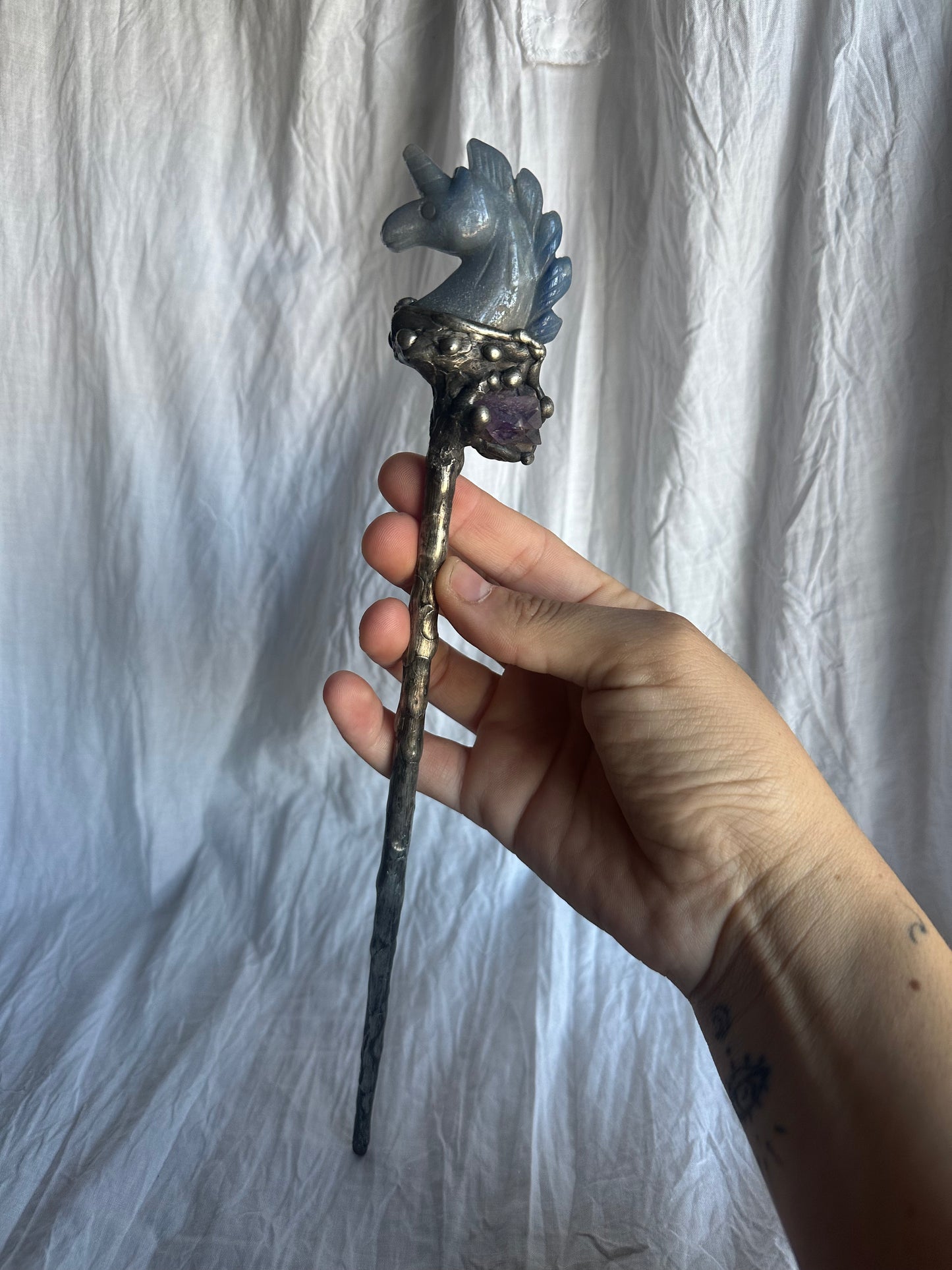 Blue Aventurine and Amethyst Unicorn Wand