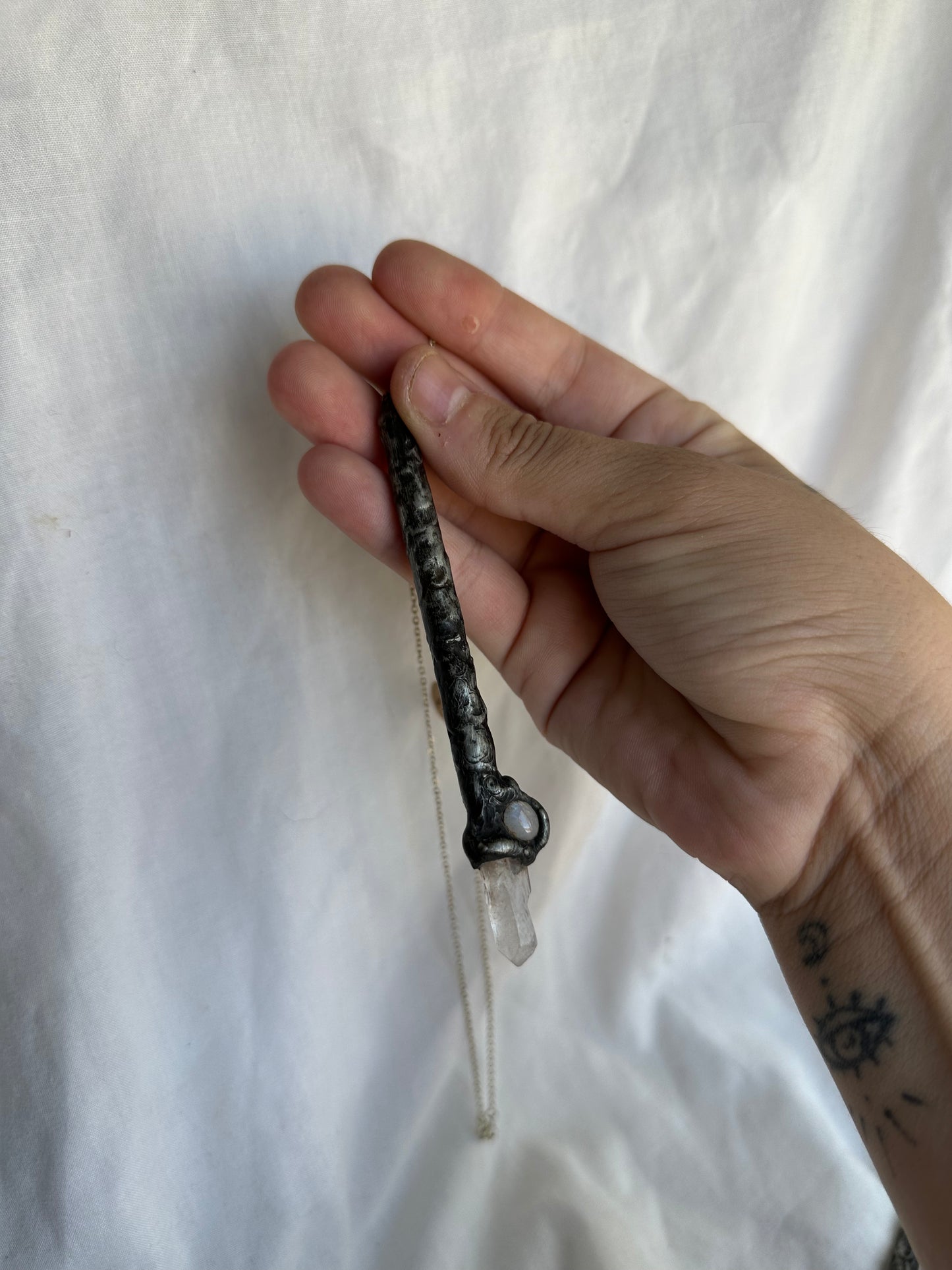 Moonstone Quartz Wand Necklace
