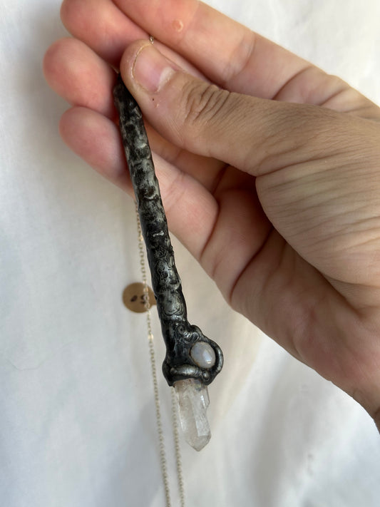 Moonstone Quartz Wand Necklace
