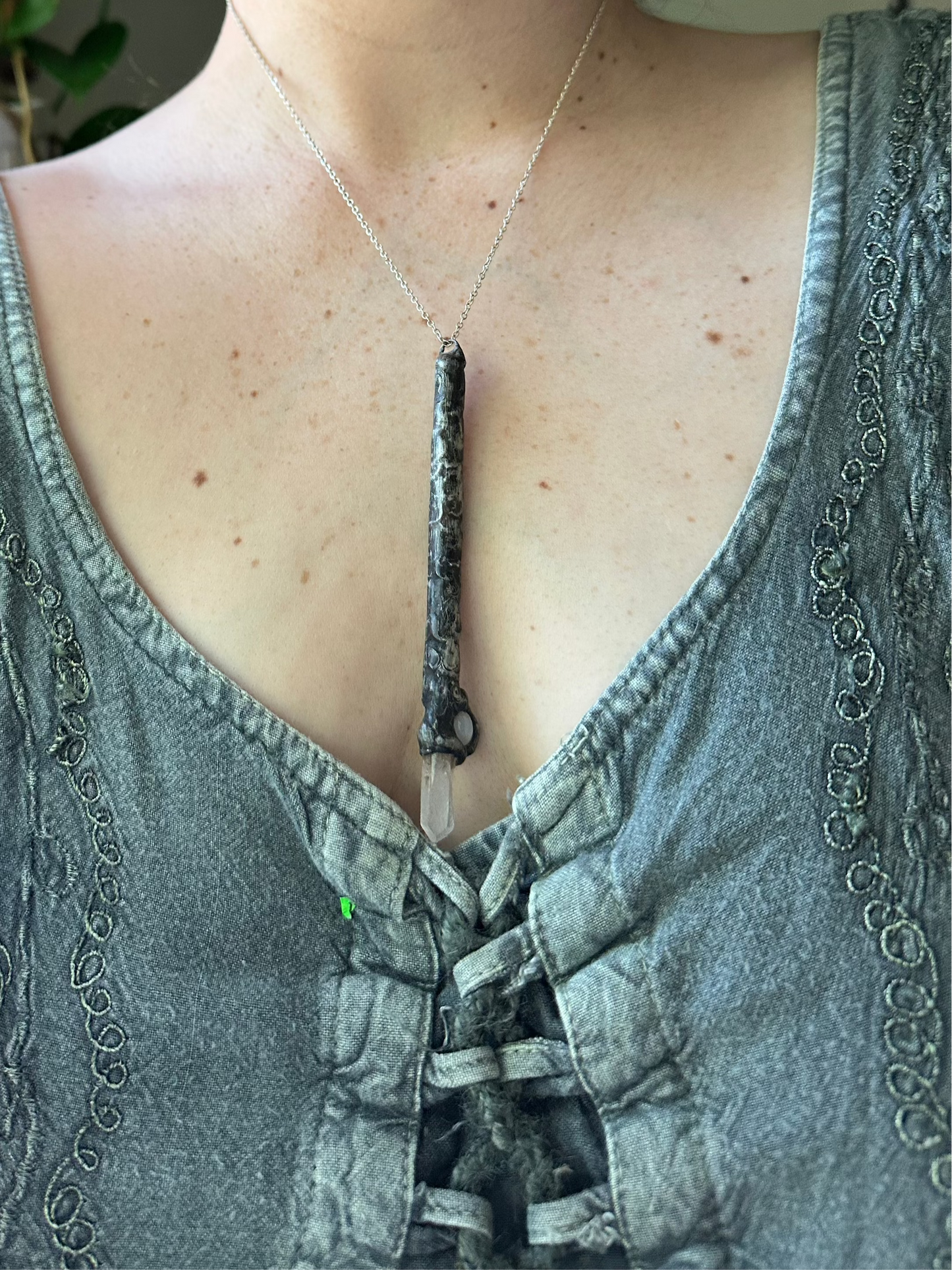 Moonstone Quartz Wand Necklace