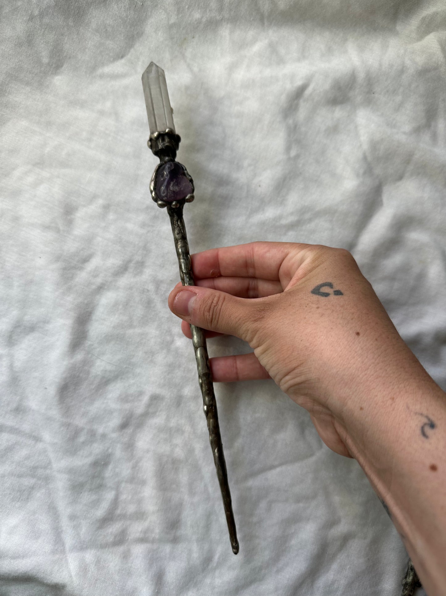 Amethyst and quartz wand