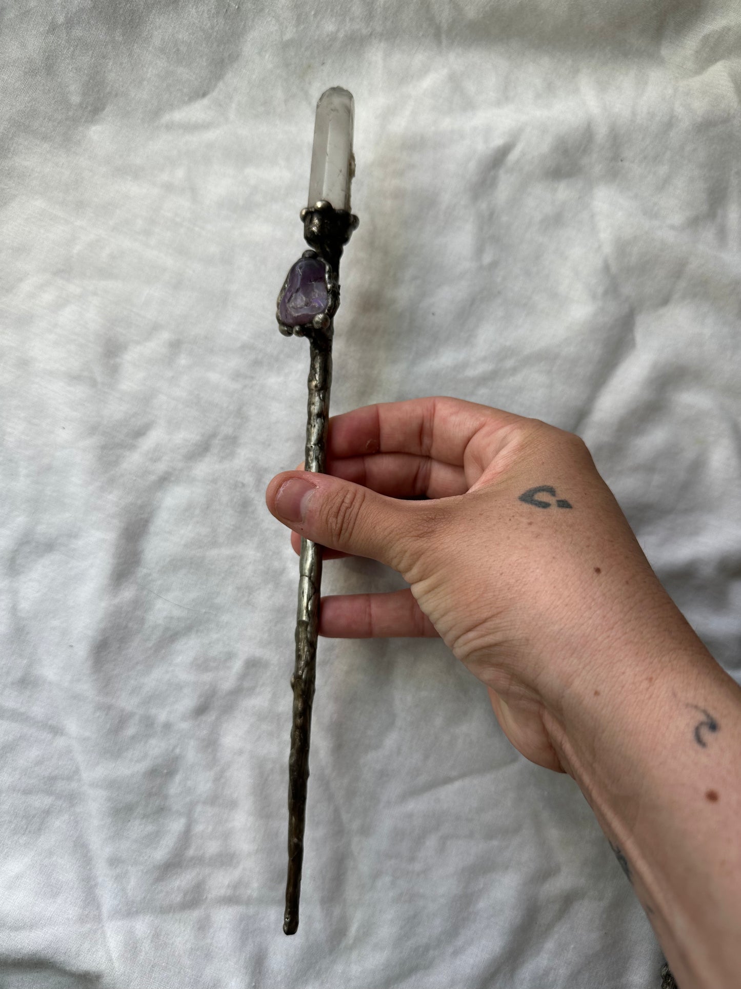 Amethyst and quartz wand