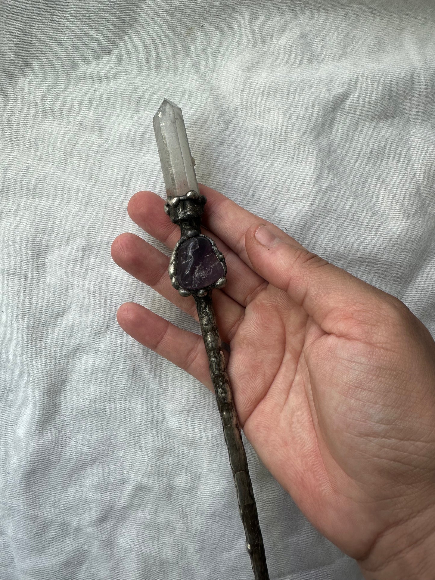Amethyst and quartz wand