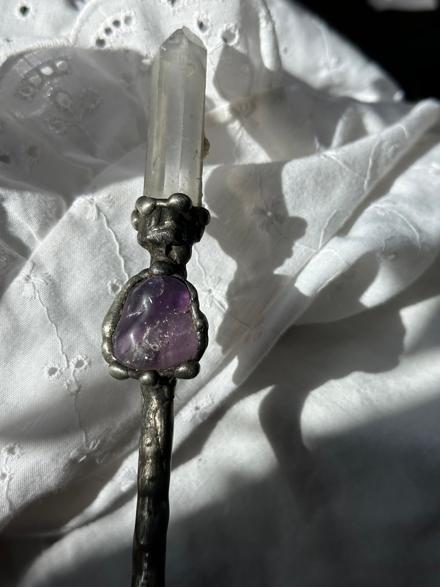 Amethyst and quartz wand