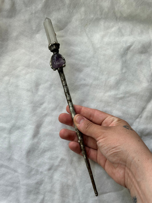 Amethyst and quartz wand