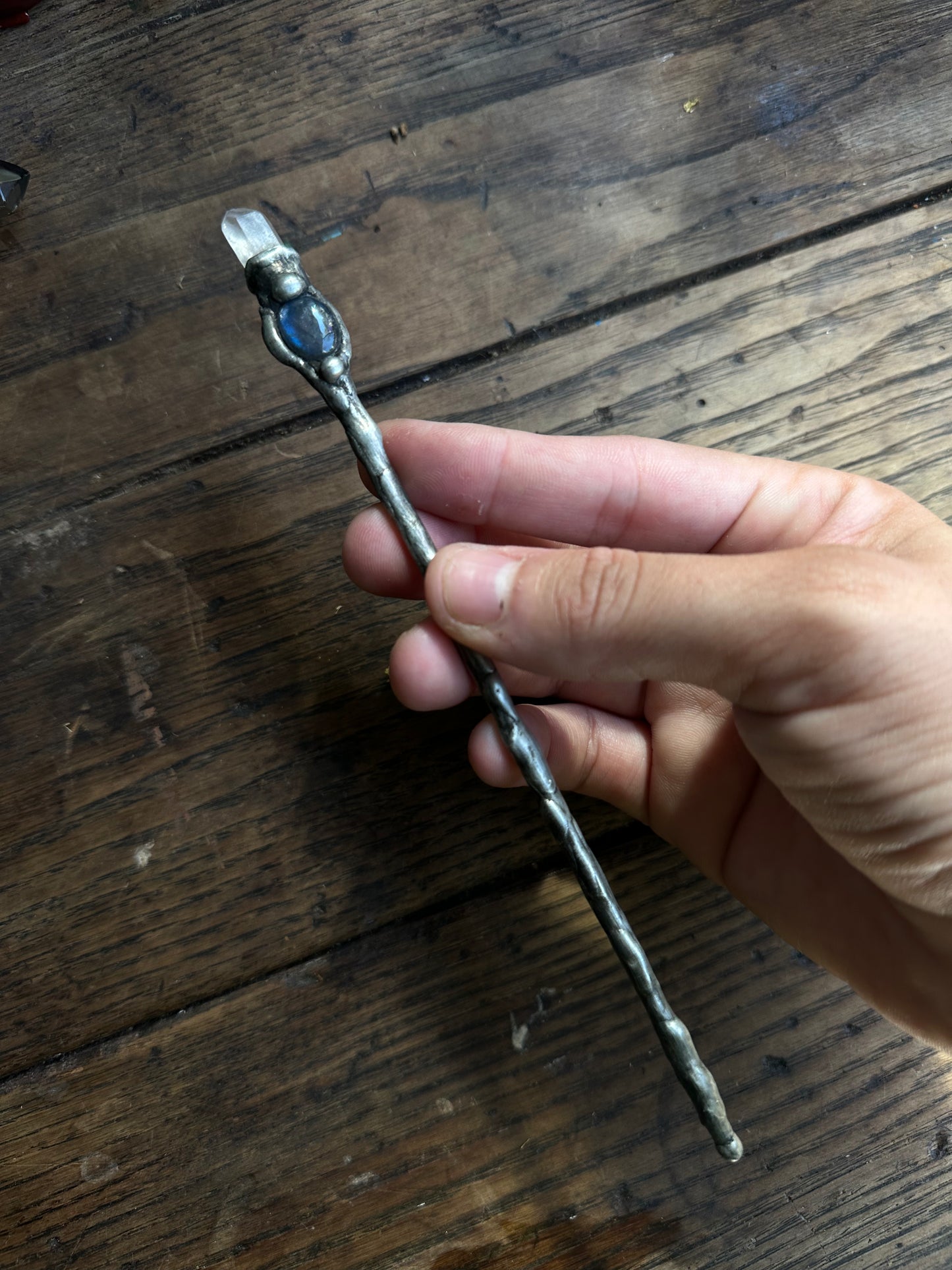 labradorite quartz pocket wand
