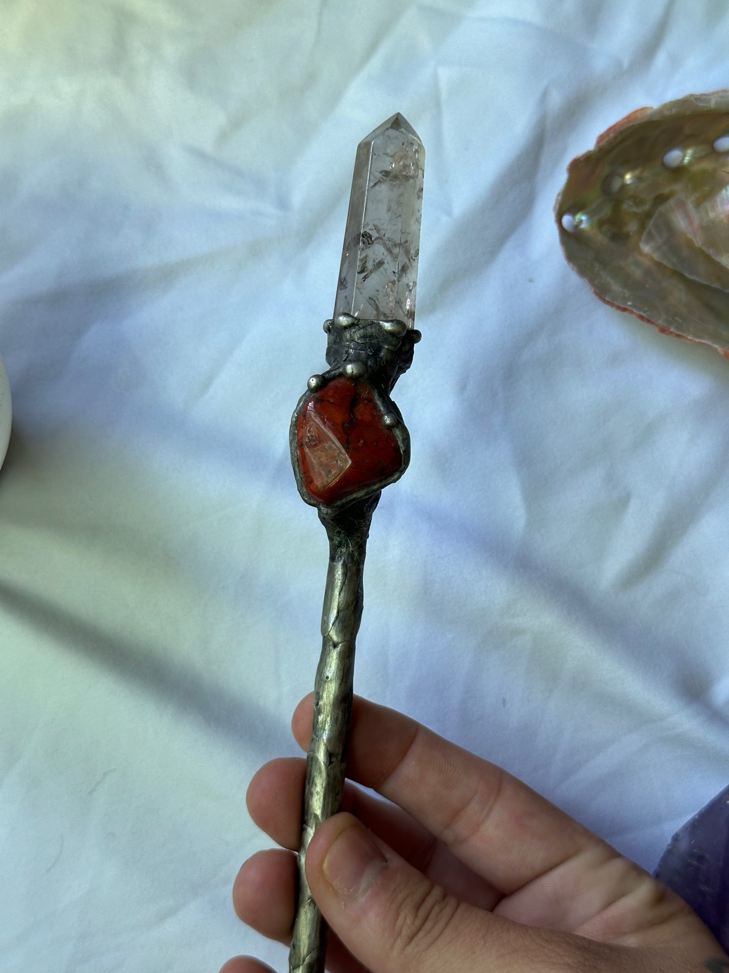 Jasper and Smokey quartz wand