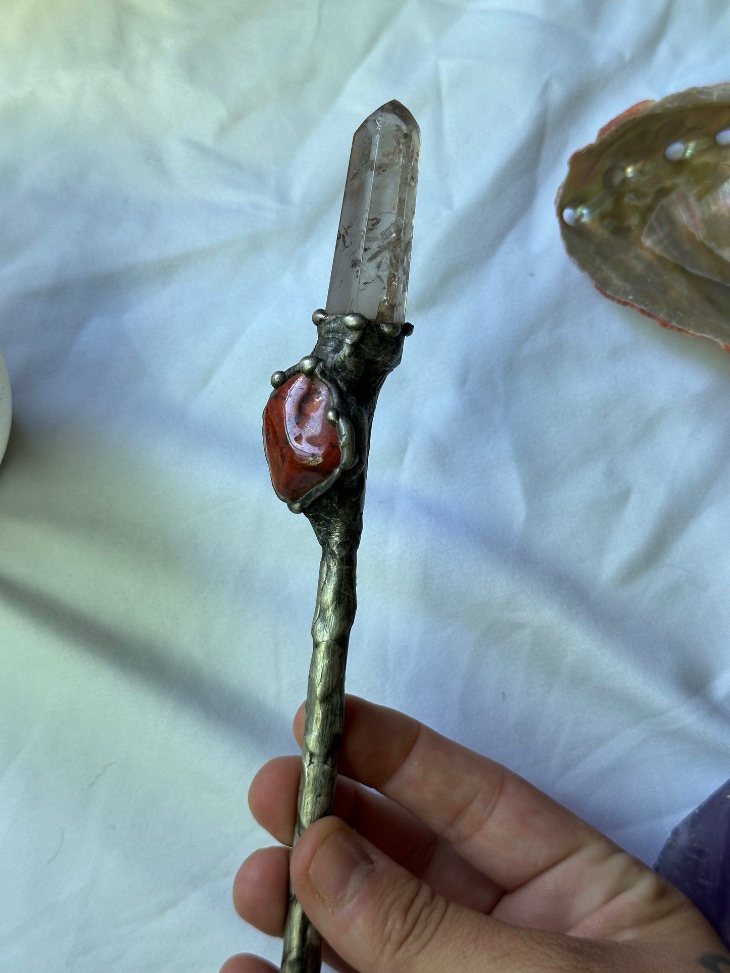 Jasper and Smokey quartz wand