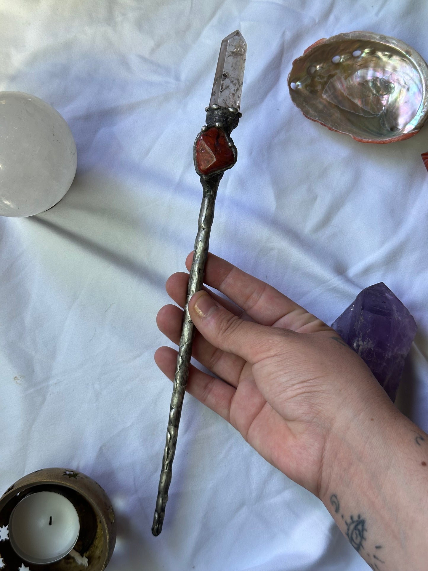 Jasper and Smokey quartz wand
