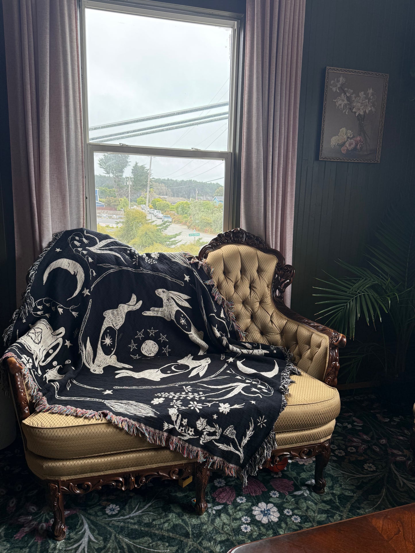 The Hares Blessing cotton woven throw tapestry blanket