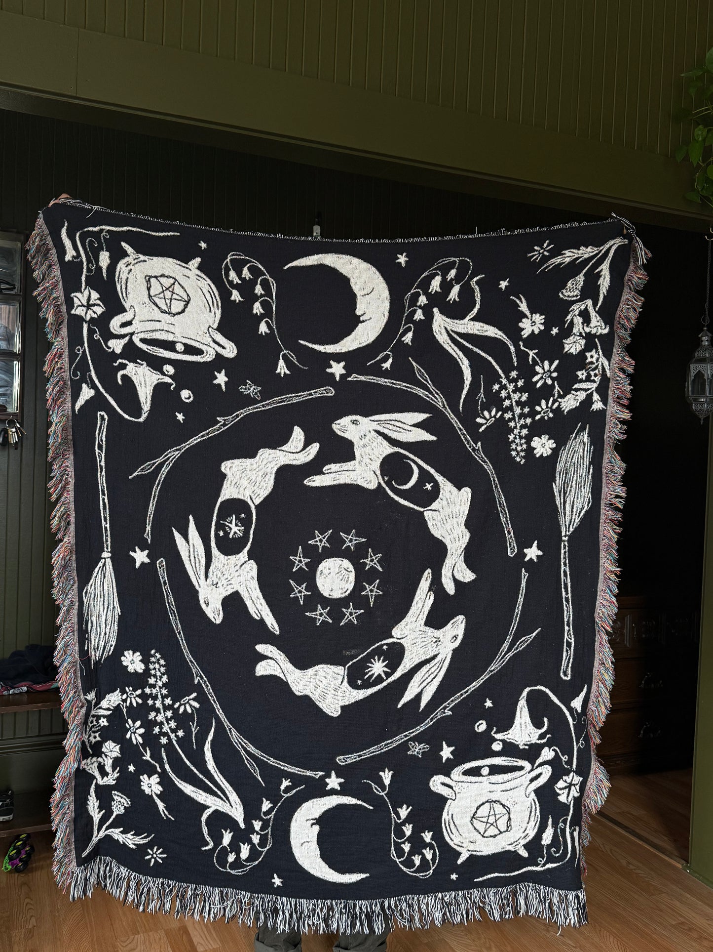 The Hares Blessing cotton woven throw tapestry blanket