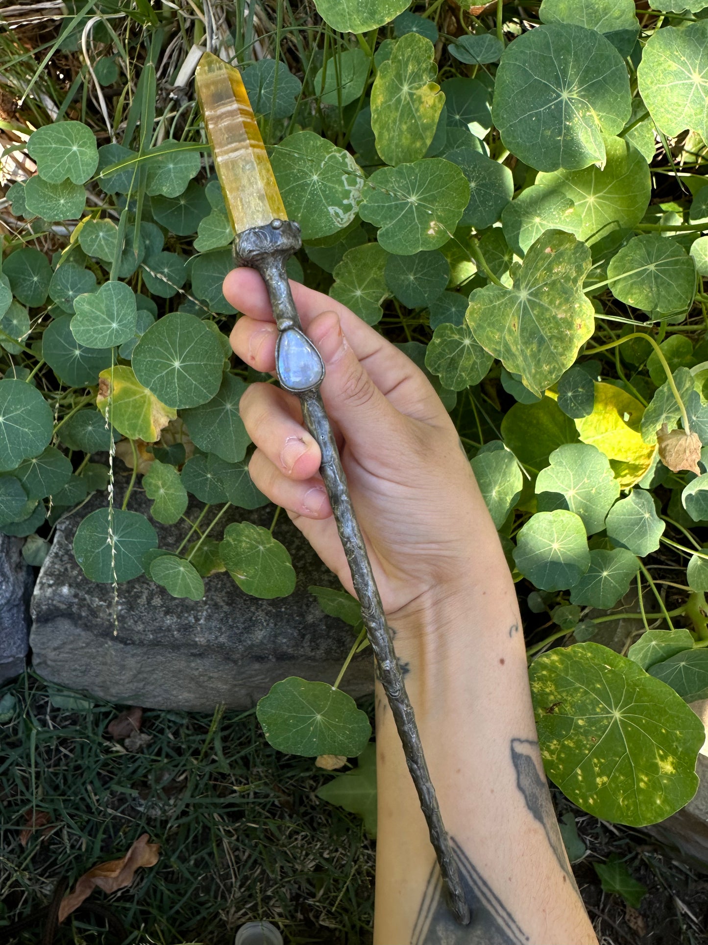Yellow Fluorite Rainbow Moonstone Wand