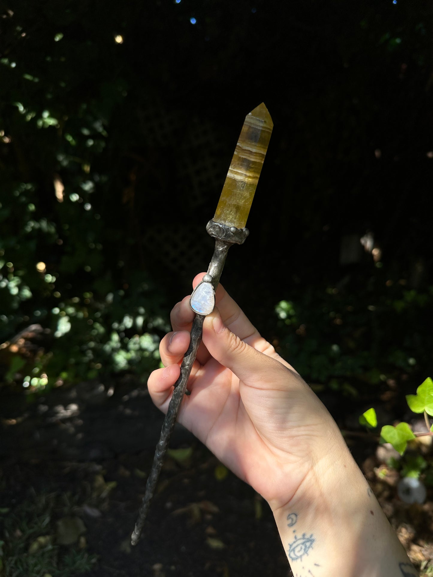 Yellow Fluorite Rainbow Moonstone Wand