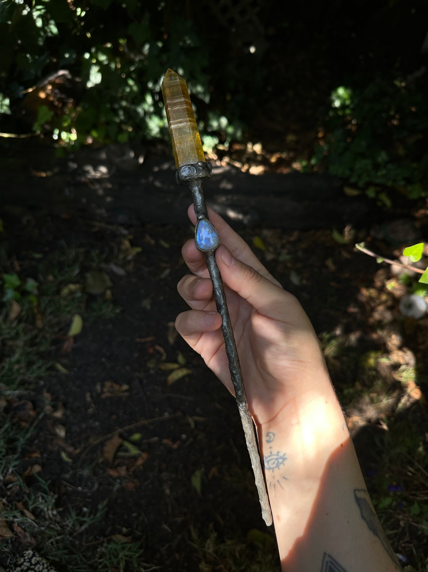 Yellow Fluorite Rainbow Moonstone Wand