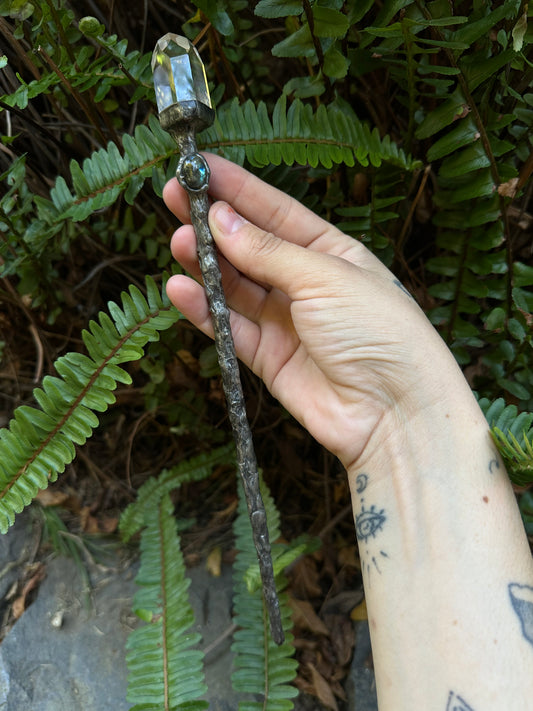 Quartz and labradorite wand