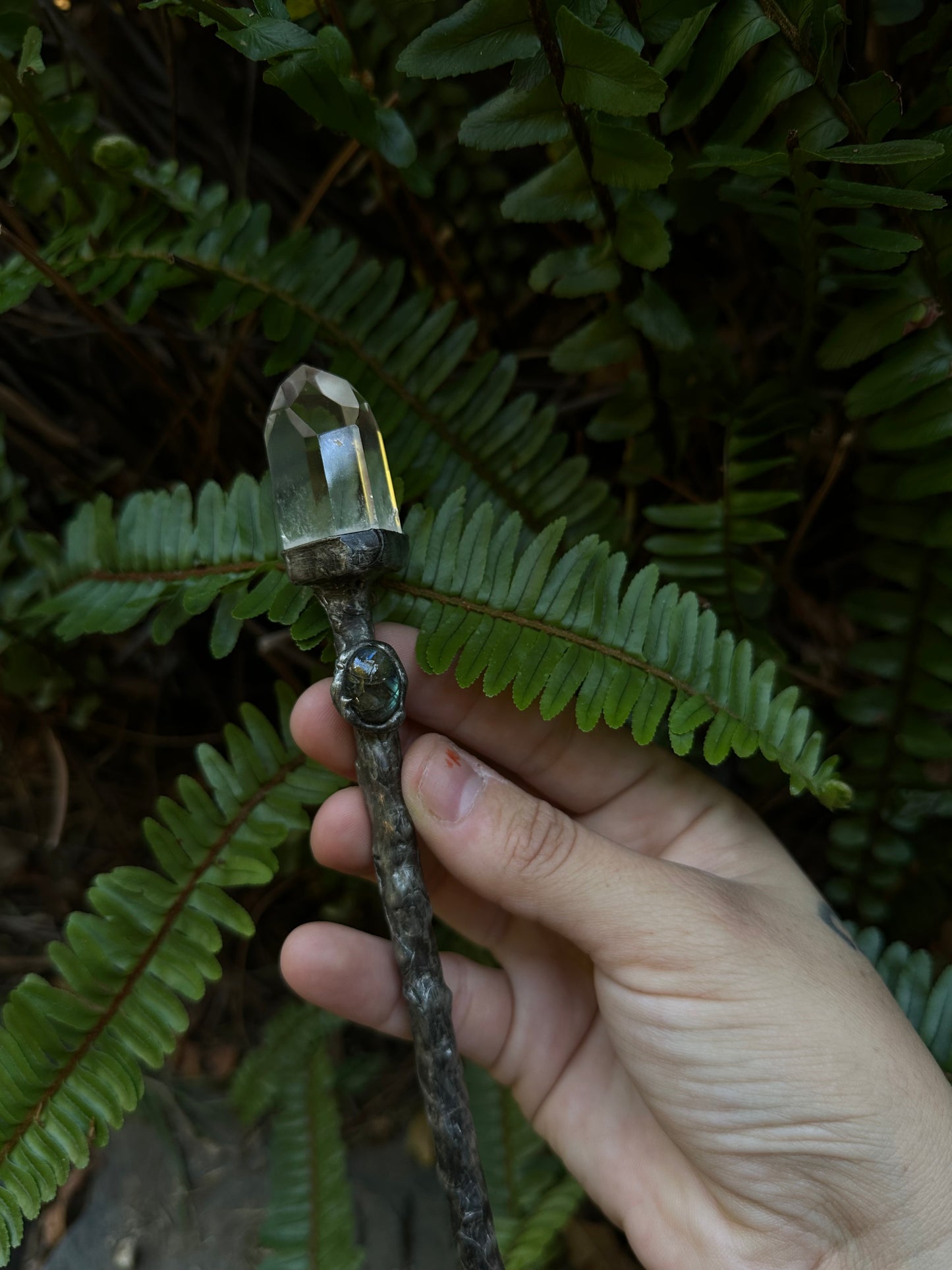 Quartz and labradorite wand