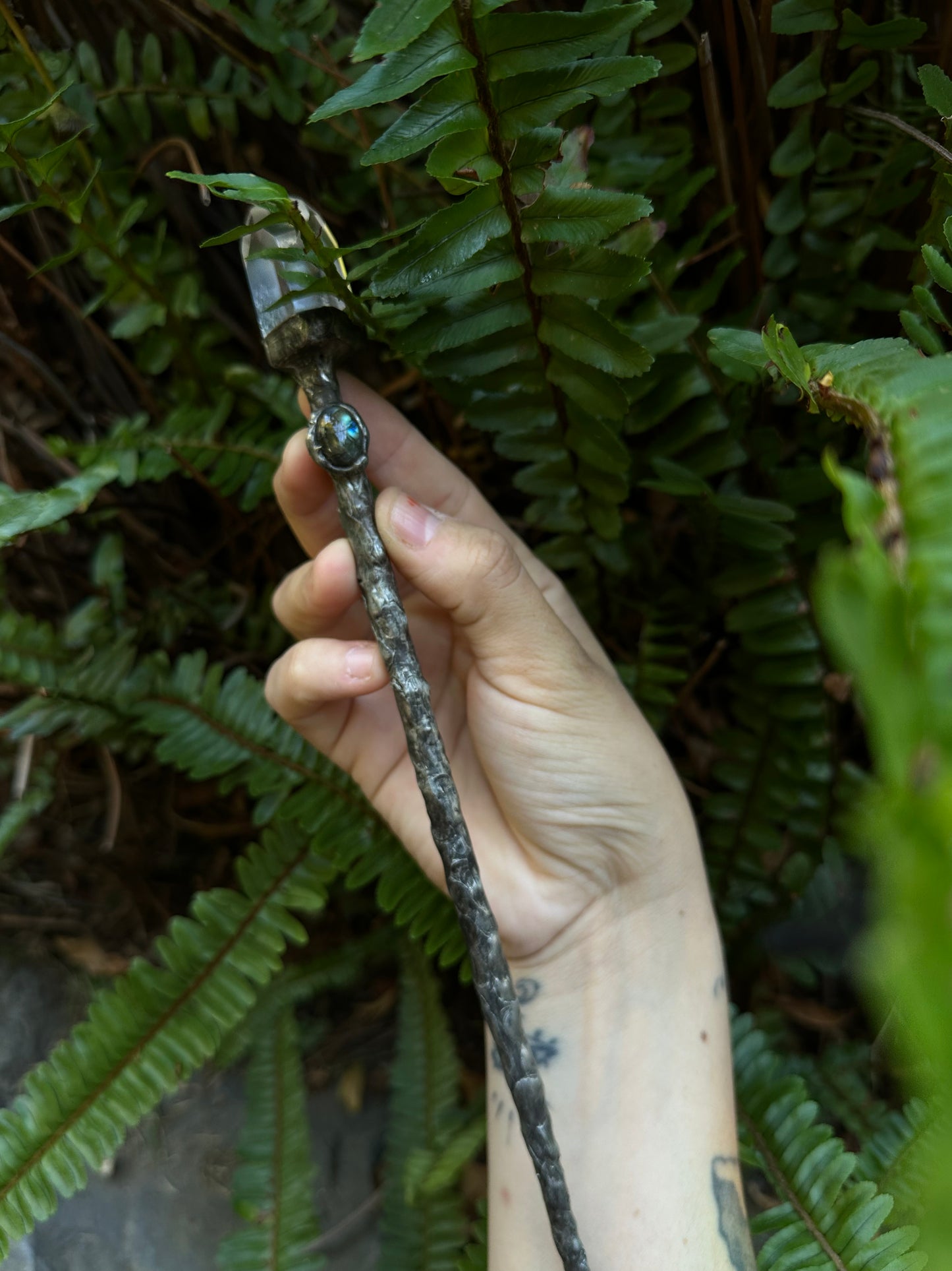 Quartz and labradorite wand