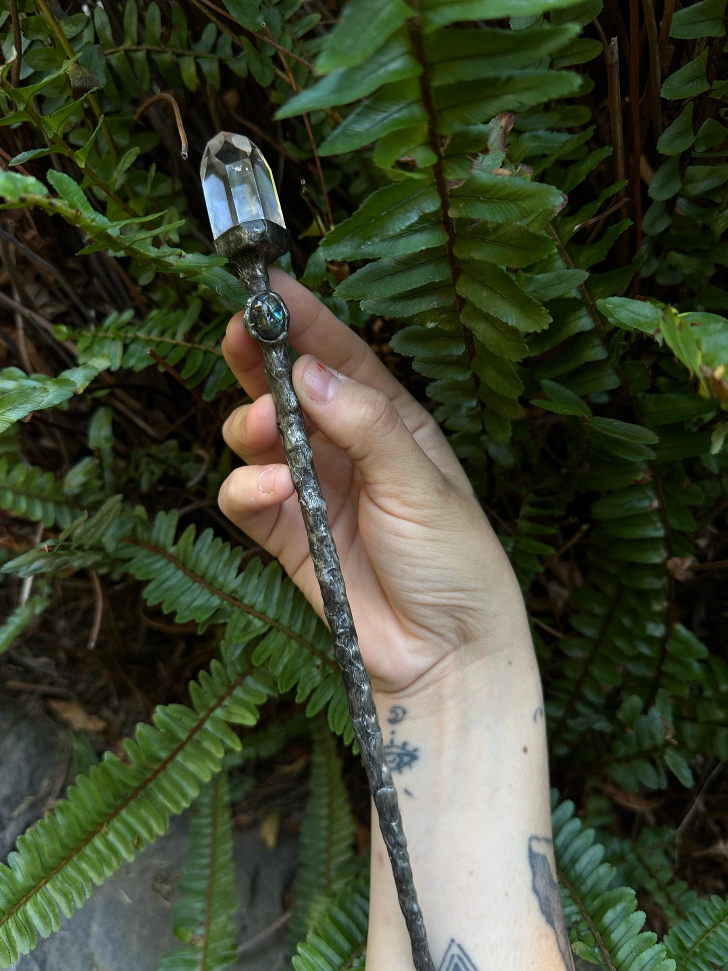 Quartz and labradorite wand