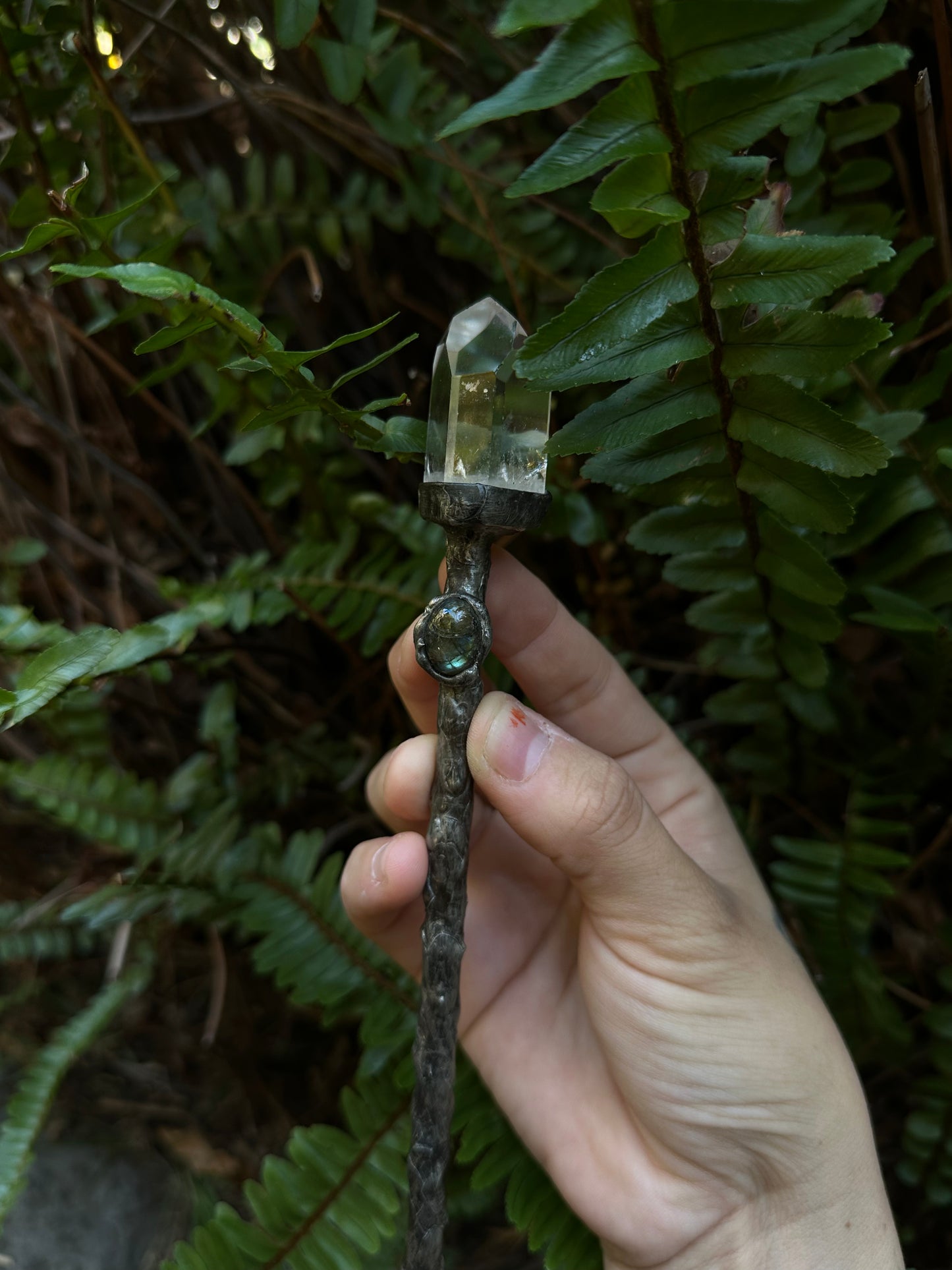 Quartz and labradorite wand