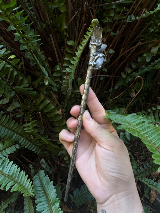 Quartz and Moonstone Wand