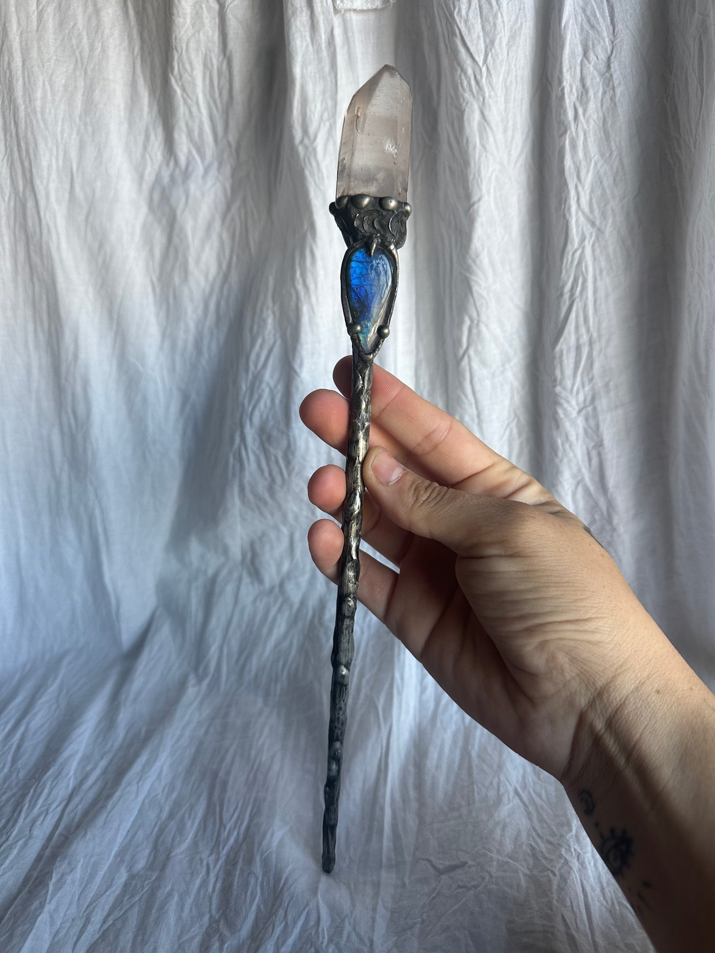 Labradorite and Quartz Wand