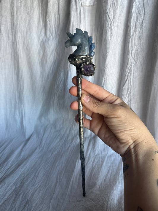 Blue Aventurine and Amethyst Unicorn Wand