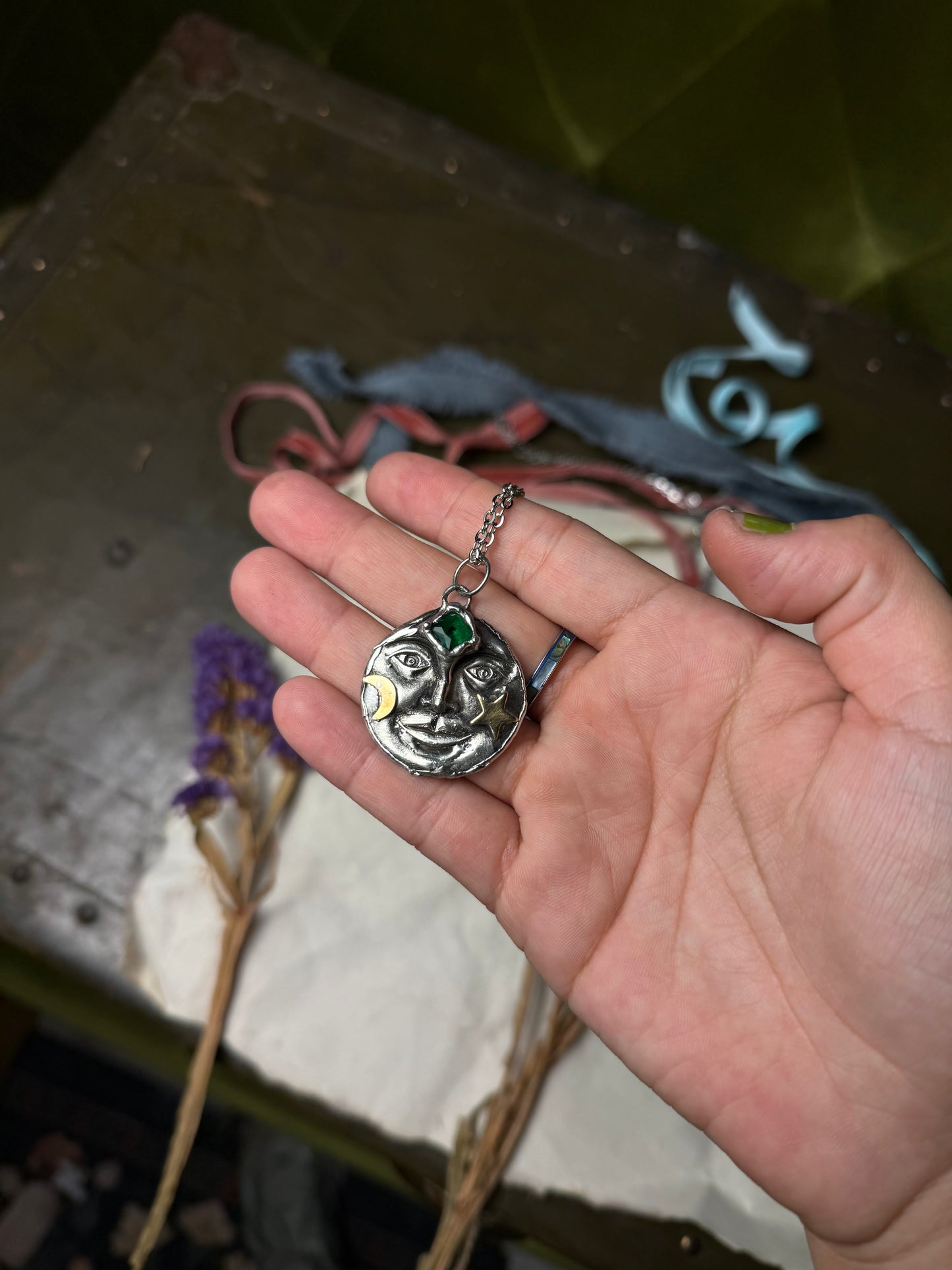 Emerald Eye Moon necklace