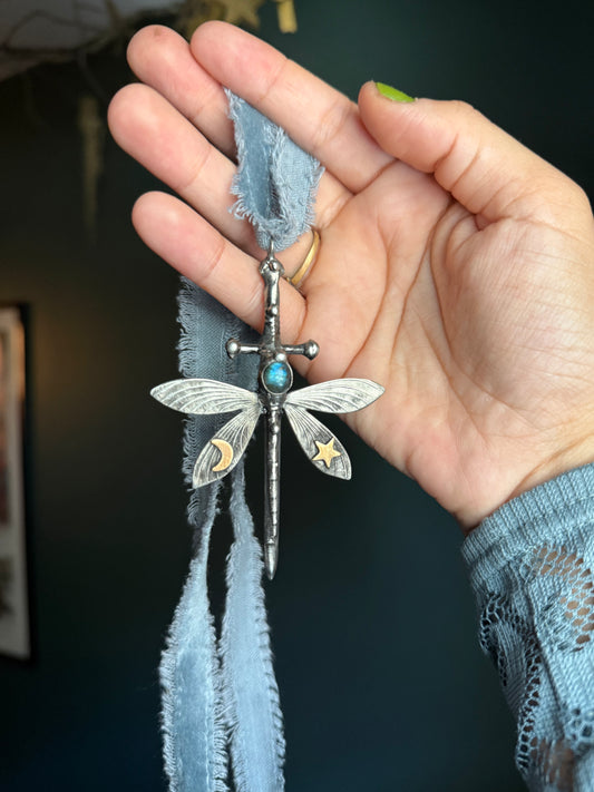 labradorite Dragonfly Path Necklace - MADE TO ORDER