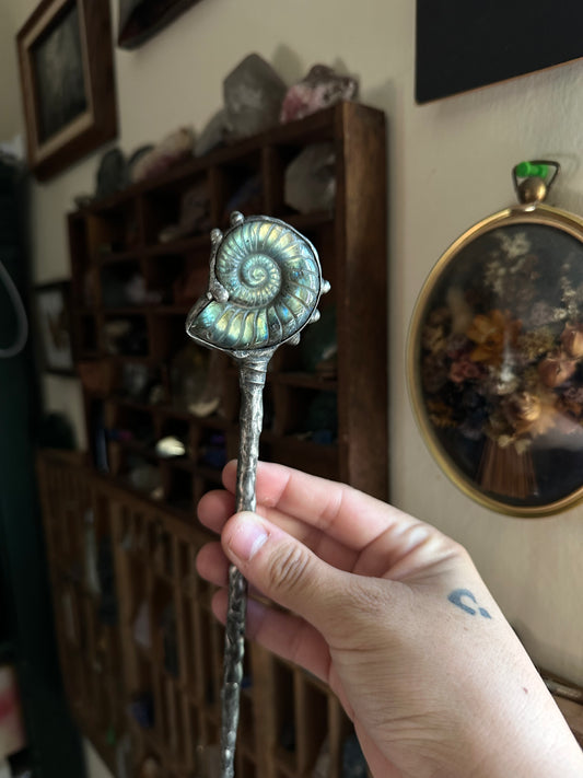 Ammonite Labradorite Wand
