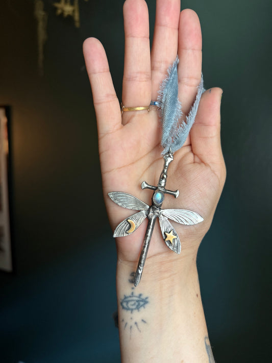 Made to order  rainbow moonstone - Dragonfly Necklace