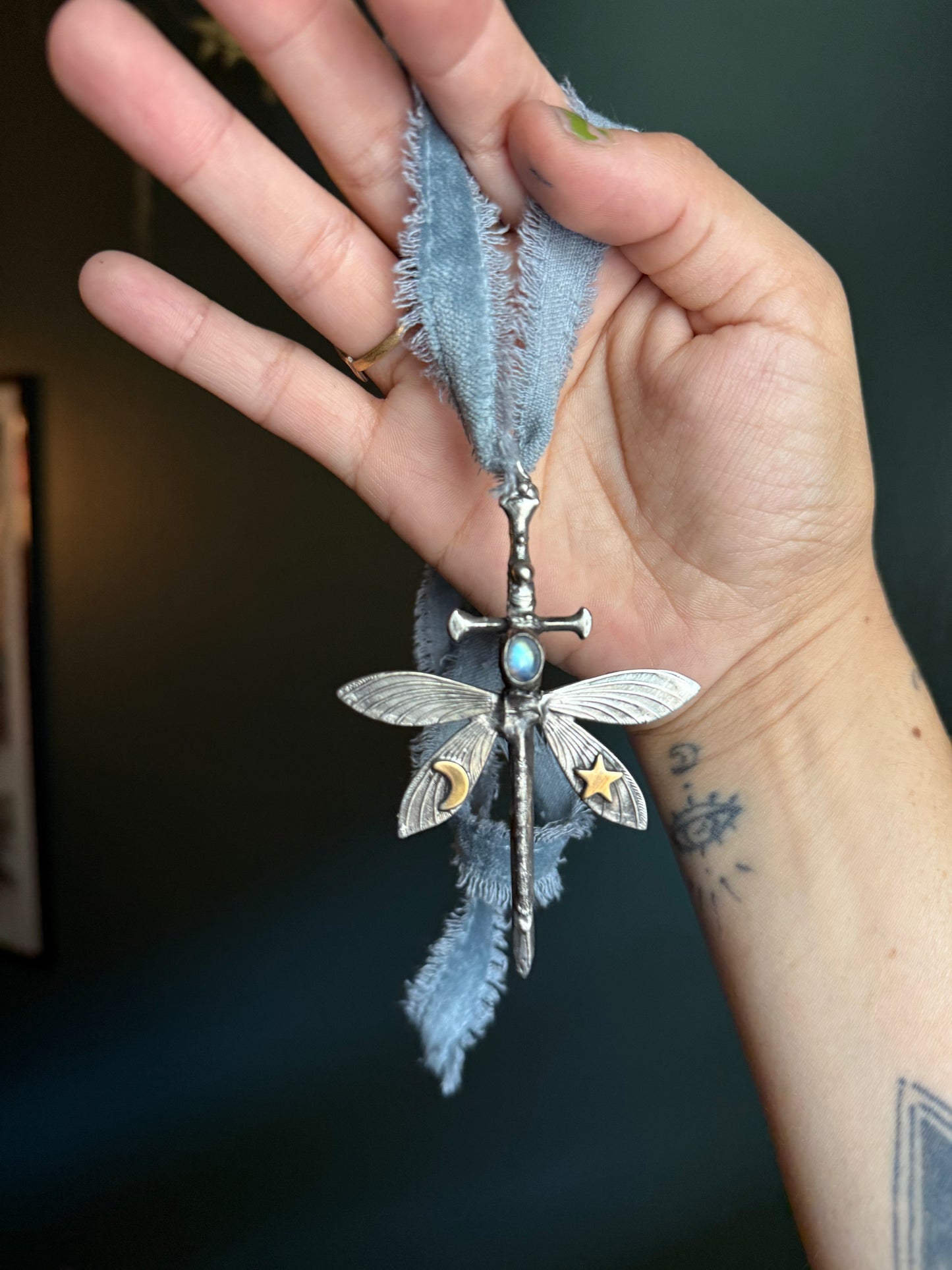 Made to order  rainbow moonstone - Dragonfly Necklace
